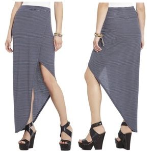 BCBGMaxAzria Mercer Ribbed Blue Stripe Maxi Wrap Skirt Size M